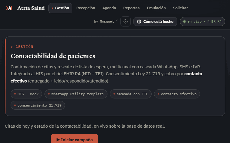 Atria Salud — Contactabilidad clínica
