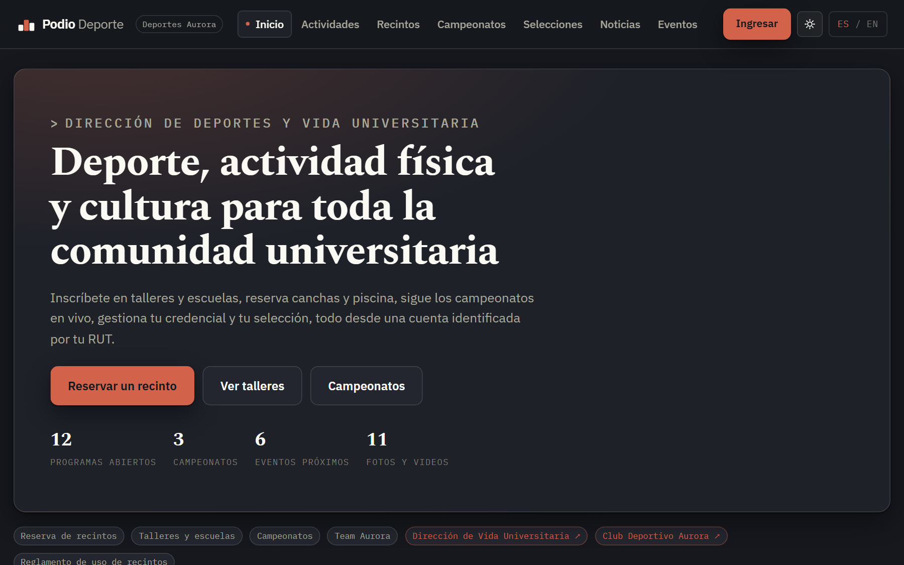 Podio Deporte — Gestión deportiva institucional